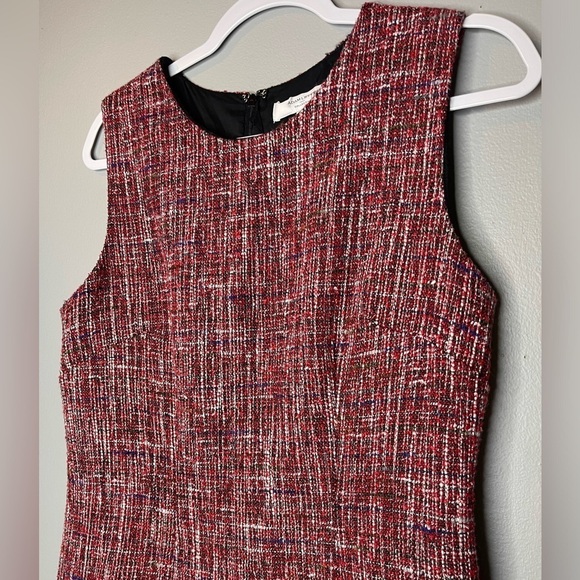 Adam Lippes Collective Women’s 10 Red Tweed Midi Sleeveless Sheath Dress - Picture 3 of 12